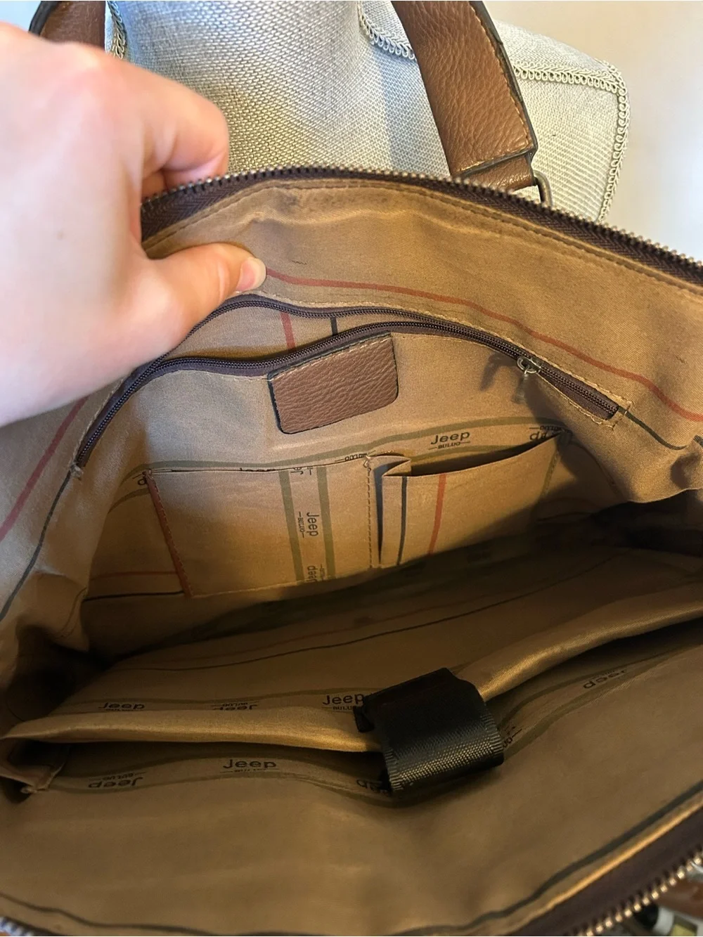 Jeep Brown Leather Briefcase Messenger Bag